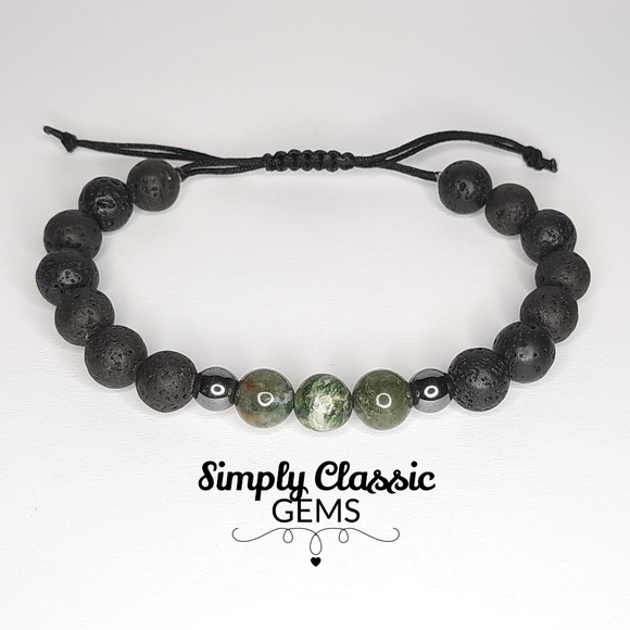 Hand Crafted Other - Agate (green) & Lava stone adjustable bracelet